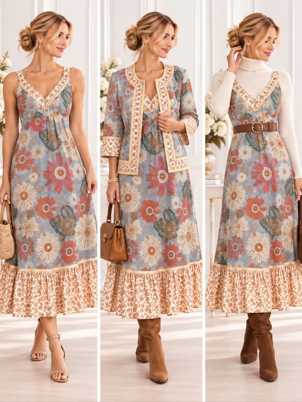 Ku De Ta Floral Maxi Dress Jacket Set Beaded Sequin Shell Boho | Size Large - Picture 5 of 11